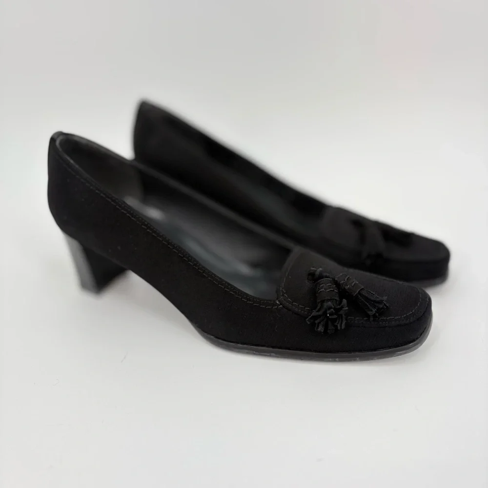 Stuart Weitzman Sude Leather Square‎ Toe Tassel Pumps Black 8N
